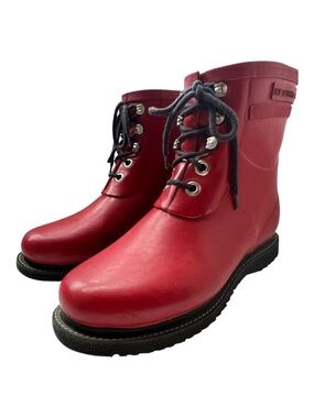 Isle Jacobsen Red Rain Boots Lace up 7 1/2" Tall Size 41 Rubber